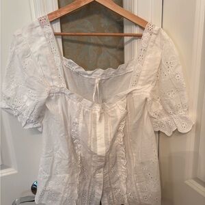 Anthropologie Puff Sleeve Eyelet Top